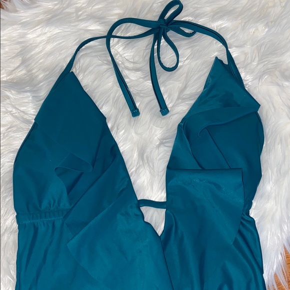 Coastal Blue Deep V Ruffle One Piece Swim Suit - Picture 3 of 4